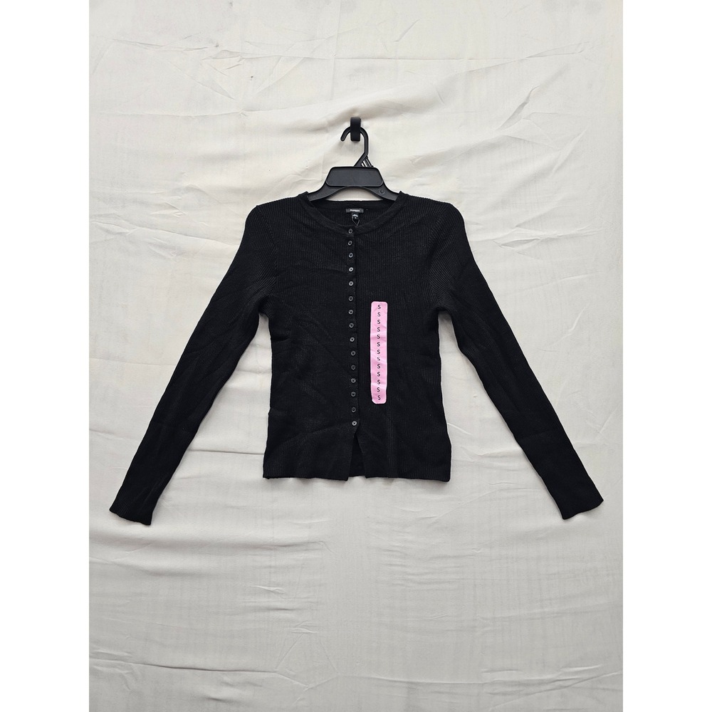 Express Womens Ribbed Cardigan Sweater Black Viscose Blend Casual Size Small